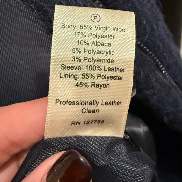 TRUTH AND PRIDE Blue Alpaca Wool with Black Leather sleeve Coat. Only Worn Twice - Picture 7 of 11